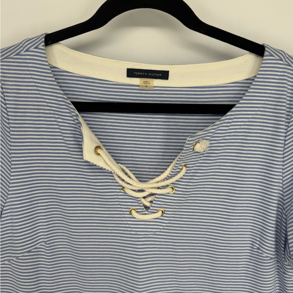 Tommy Hilfiger Blue & White Striped Lace-Up Neck Dress | Size M - Picture 2 of 3